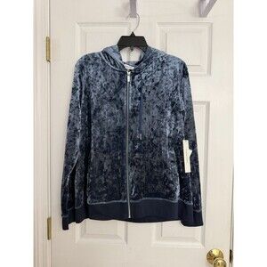Calvin Klein Blue Crushed Velvet Full Zip Hoodie NWT Size XL